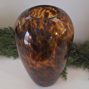 Amber glass vase tortoise shell hand blown brown glass